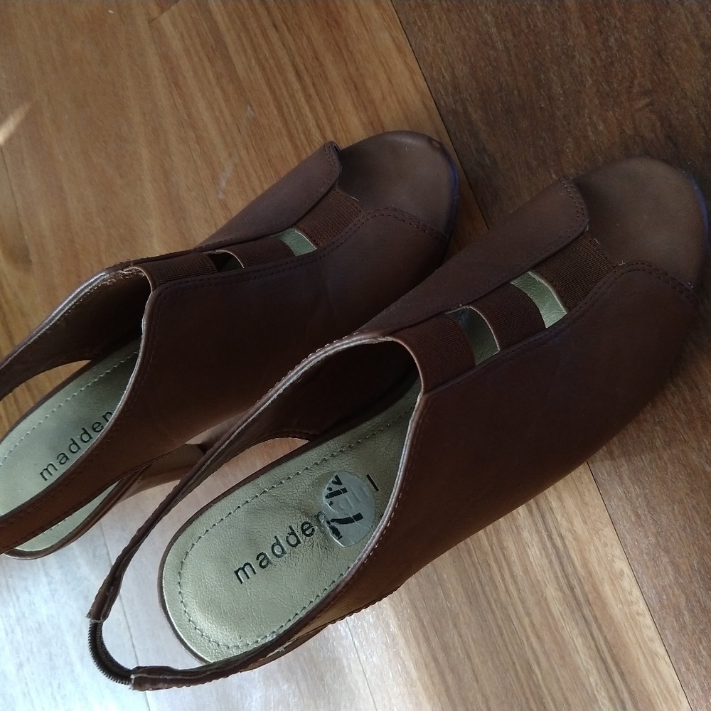Brown leather bootie heels